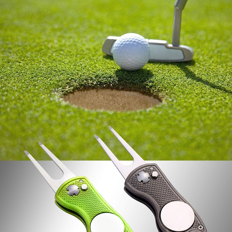 Fpxnb 2 Pack Metal Foldable Golf Divot Tool with Pop-up Button & Magnetic Ball Marker (Pack of 2, Fish Design) - Image 5